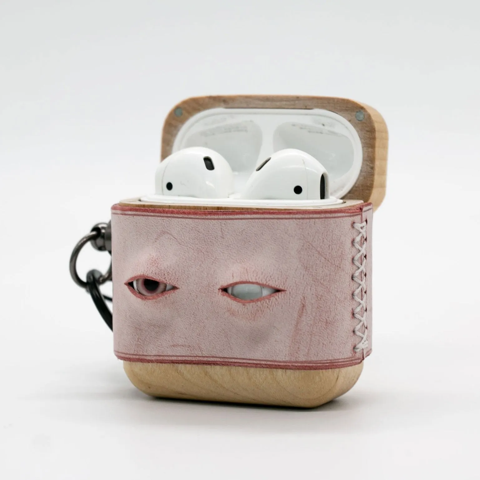 Handmade Green Leather Wood AirPods Pro Case with Eyes Custom Leather AirPods Pro Case Airpod Case Cover