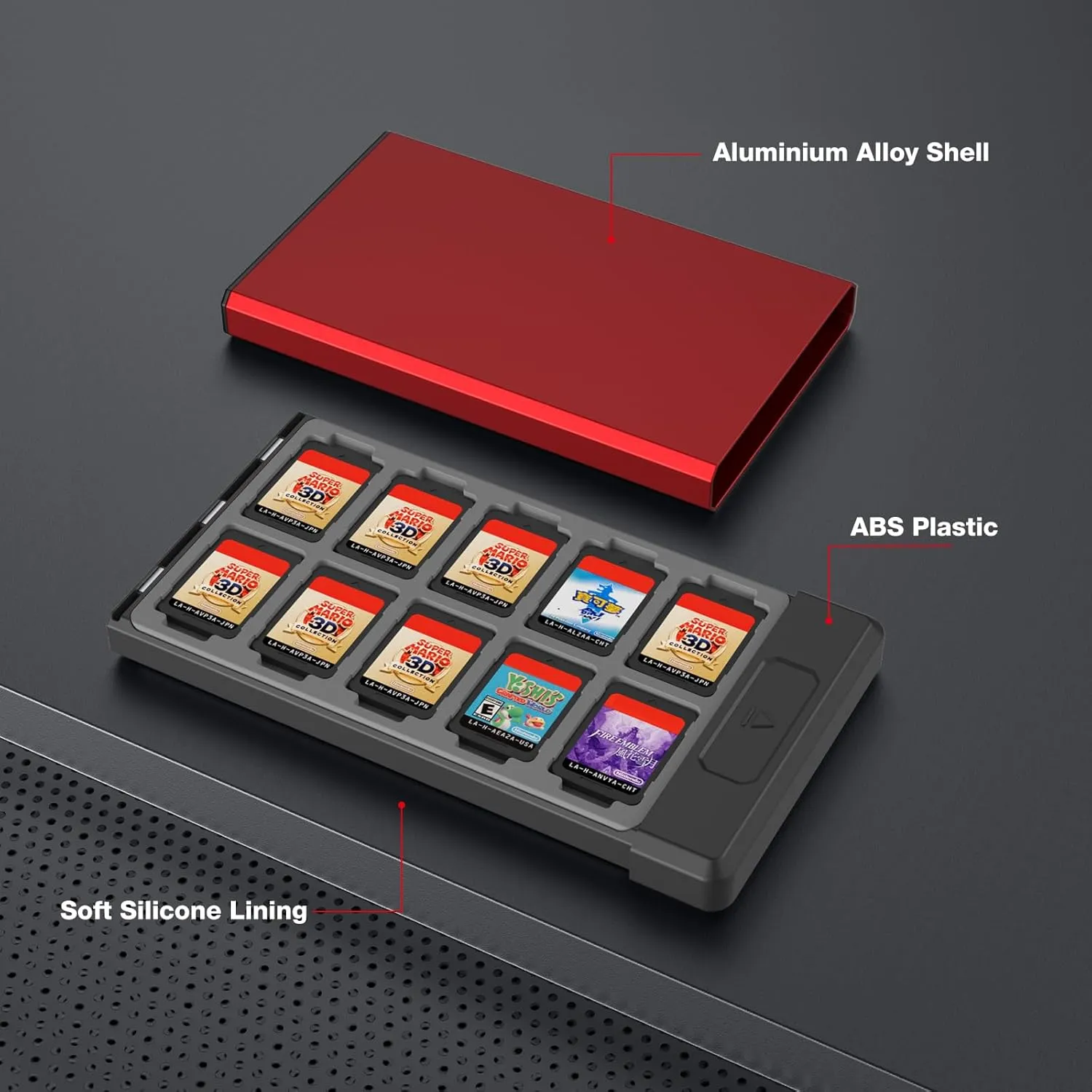 HEIYING Switch Game Card Case for Nintendo Switch 2 2025 / OLED / Lite Games Cards, Metal Game Storage Holder with 20 Games Card Slots and 20 Micro SD Cards Slots