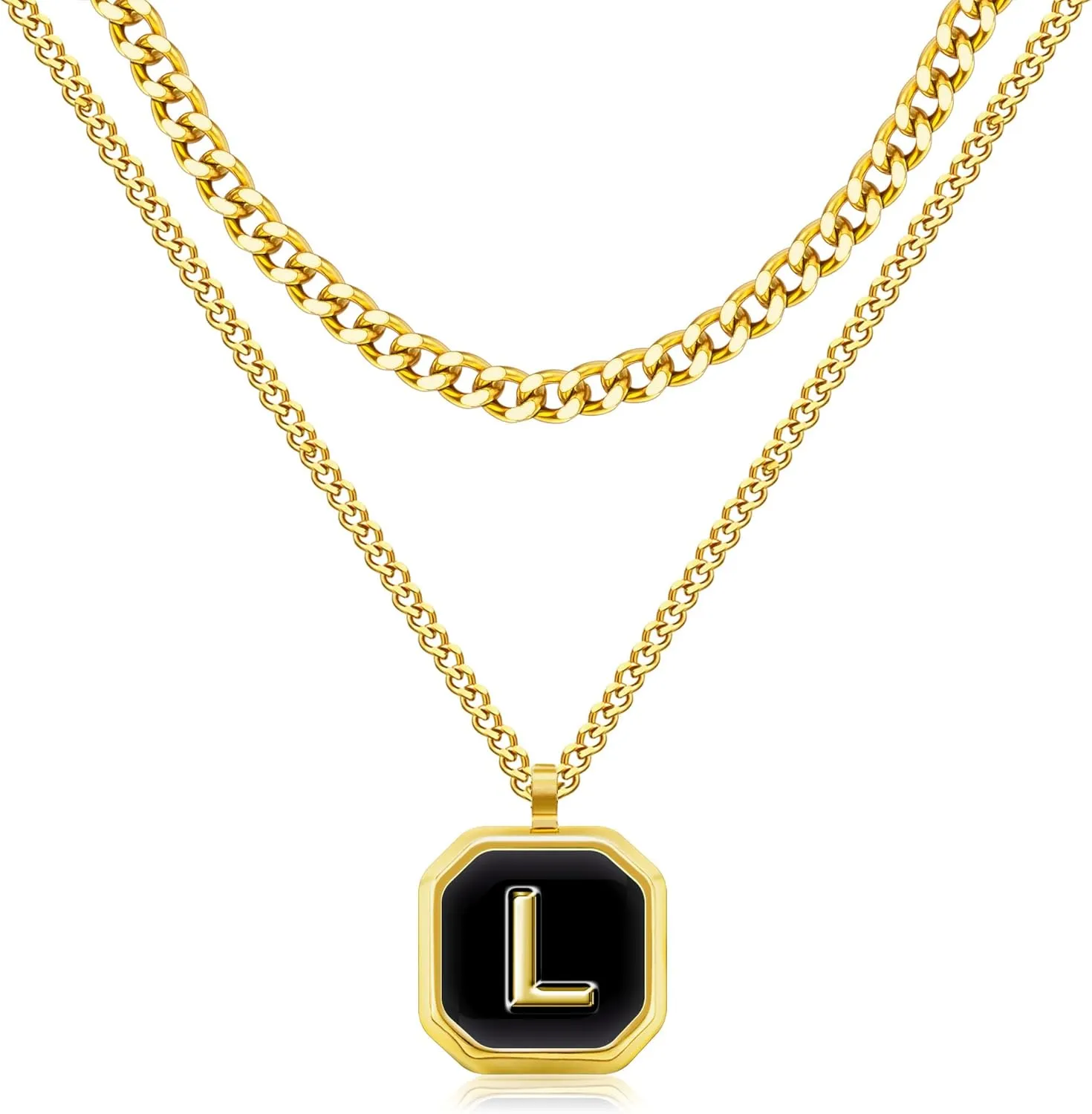 JSJOY Layered Initial Necklaces for Men Rope Chain Letter Initial A-Z Pendant Necklaces Chunky Cuban Chain Choker Graduation Gifts