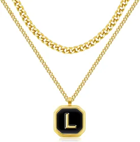 JSJOY Layered Initial Necklaces for Men Rope Chain Letter Initial A-Z Pendant Necklaces Chunky Cuban Chain Choker Graduation Gifts