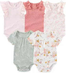 Kiddiezoom Newborn Baby Bodysuit Short-Sleeve Rompar Clothing Set 5-Piece