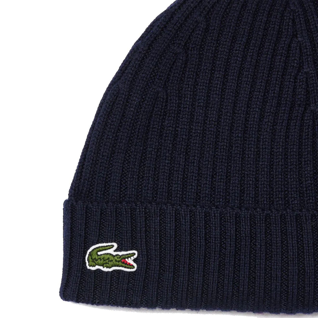 Lacoste Rib Knit Brushed Wool Beanie Navy Blue
