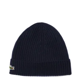 Lacoste Rib Knit Brushed Wool Beanie Navy Blue