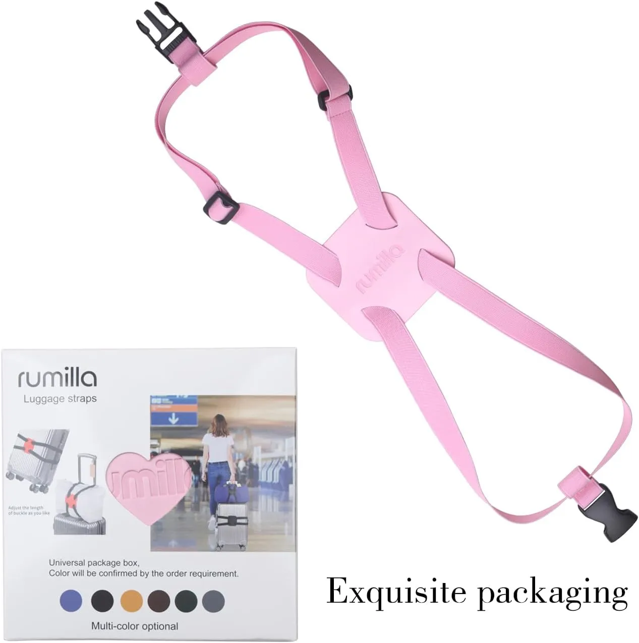Luggage Bungee Strap for Suitcases - Add a Bag, Travel Bag Bungee Belt - Pink Luggage Strap (1PCS)