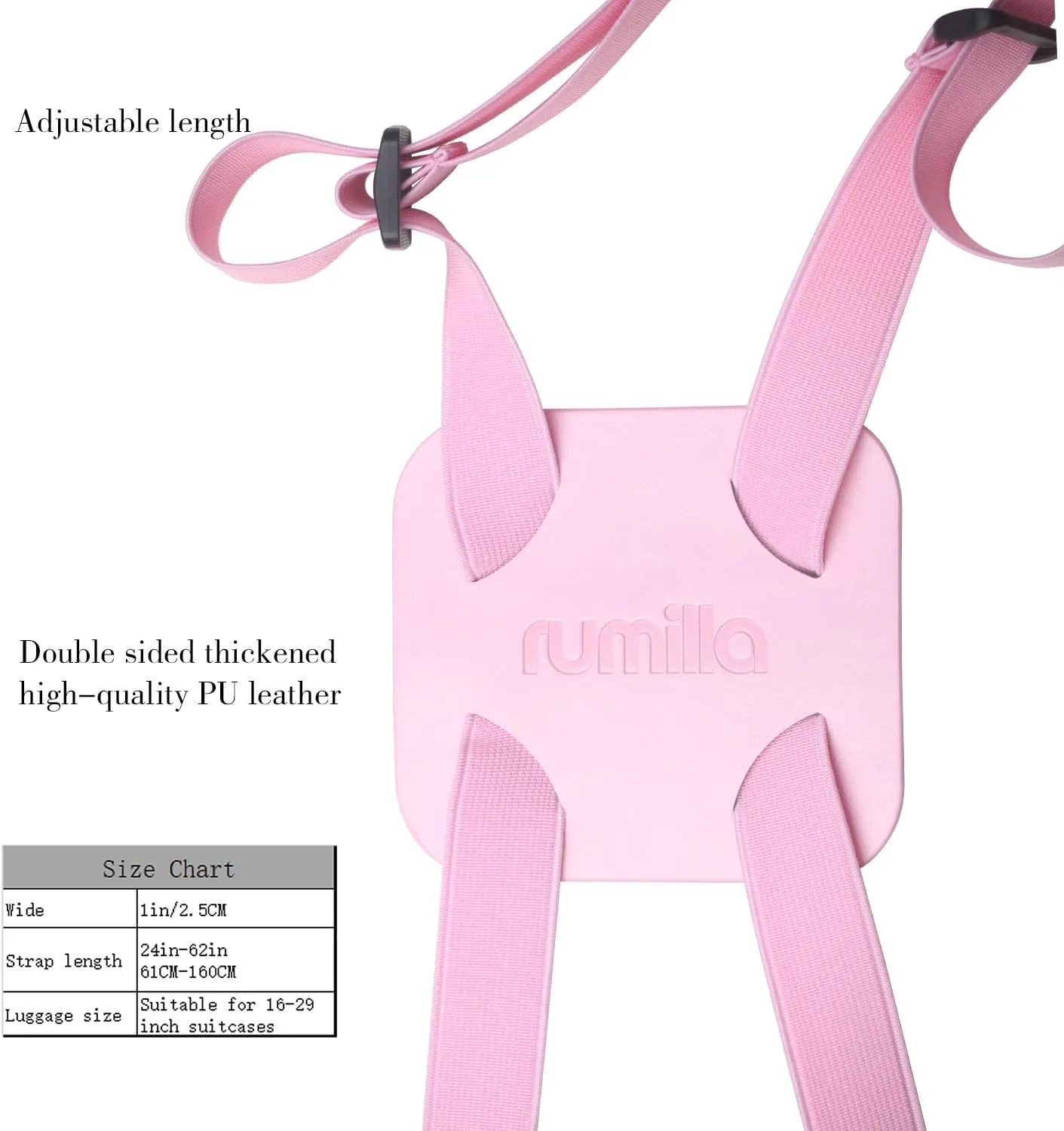 Luggage Bungee Strap for Suitcases - Add a Bag, Travel Bag Bungee Belt - Pink Luggage Strap (1PCS)