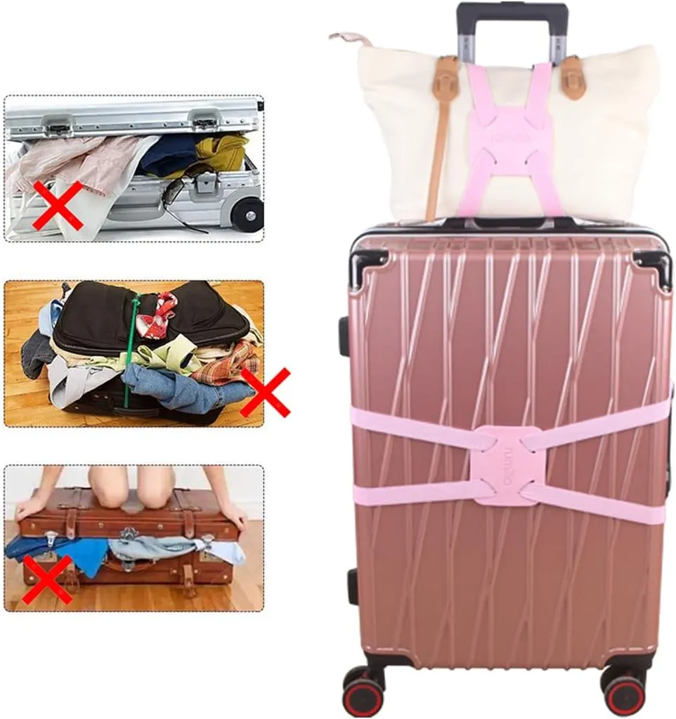 Luggage Bungee Strap for Suitcases - Add a Bag, Travel Bag Bungee Belt - Pink Luggage Strap (1PCS)