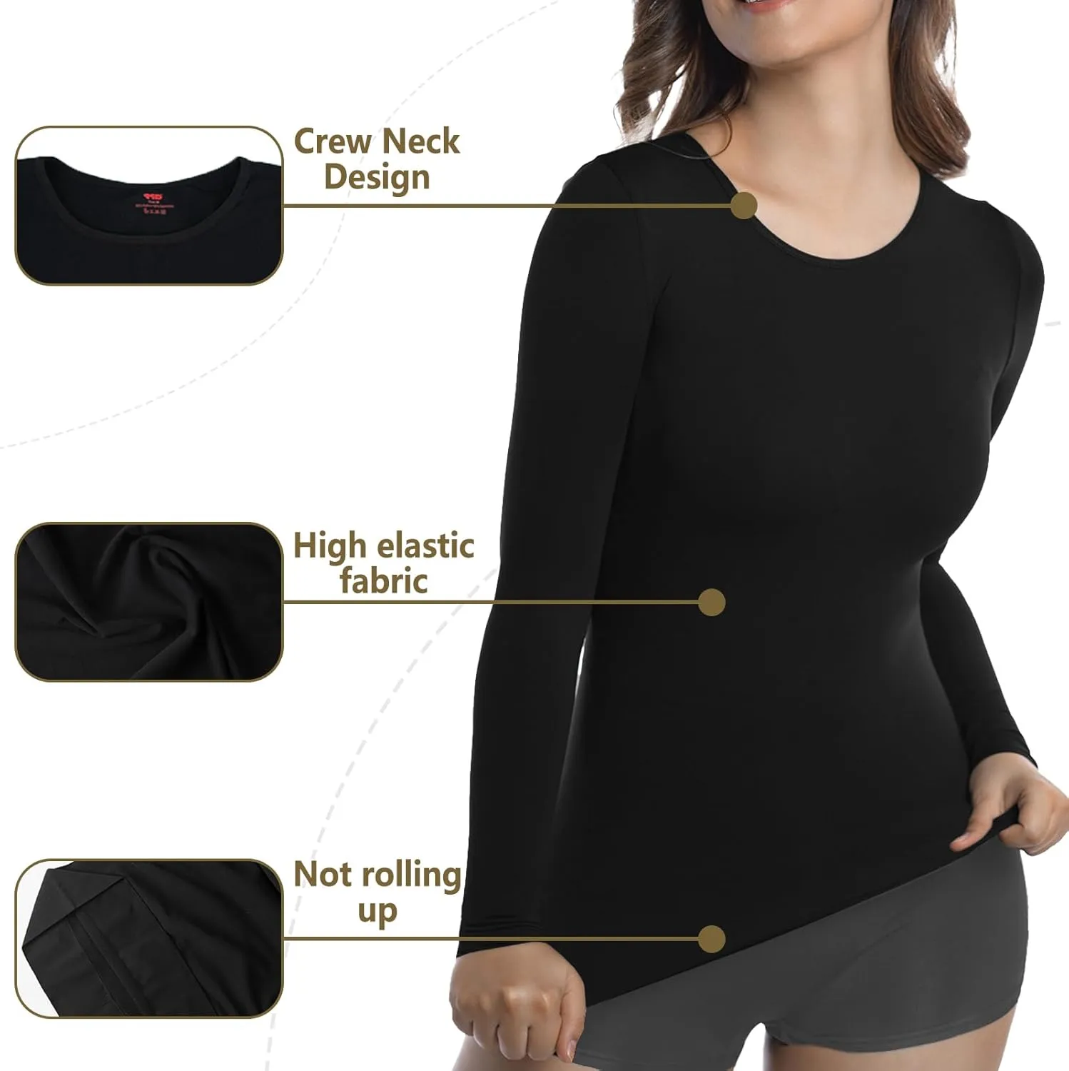  MD Womens Compression Slimming Shirts and Undershirts for Tummy Waist and Bust Long Sleeves Thermal Underwear Round Neck