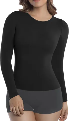  MD Womens Compression Slimming Shirts and Undershirts for Tummy Waist and Bust Long Sleeves Thermal Underwear Round Neck