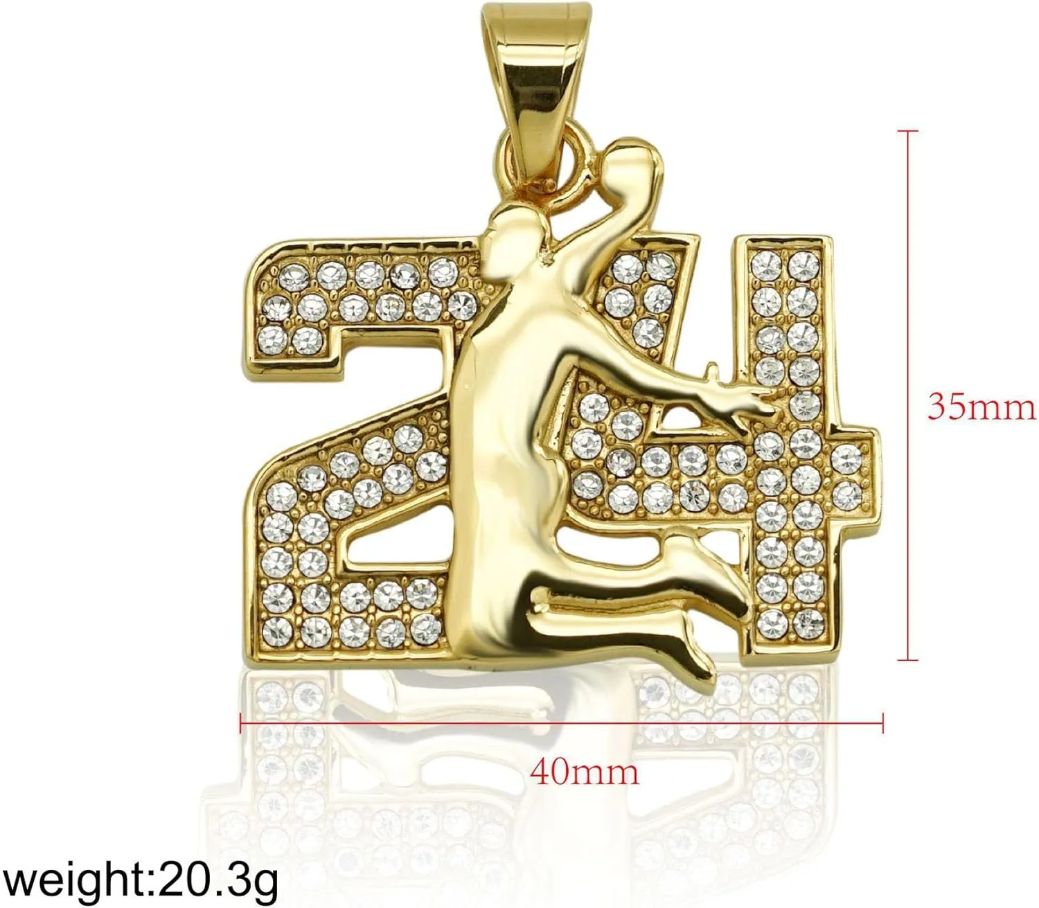 Memorial Legend Basketball Pendant Necklace,Stainless Steel Number Charm for Men,Snake Coiled CZ No.24 Chunky Chain 18K Gold Plated Silver Necklace Punk Athlete Sport Choker Jewelry