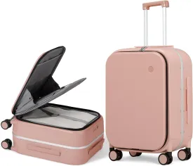 Mixi Carry On Luggage, 20'' Suitcase with Front Laptop Pocket, Travel Rolling Luggage Aluminum Frame PC Hardside with Spinner Wheels & TSA Lock and Cover - Pink