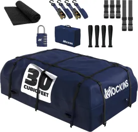 Mockins 30 CuFt Navy Waterproof Rooftop Cargo Bag For Use With or Without Roof Rack | 60"x43"x20" Vinyl Car Rooftop Cargo Carrier Bag | Car Topper Luggage Carrier Waterproof Set w/Straps, Hooks & More