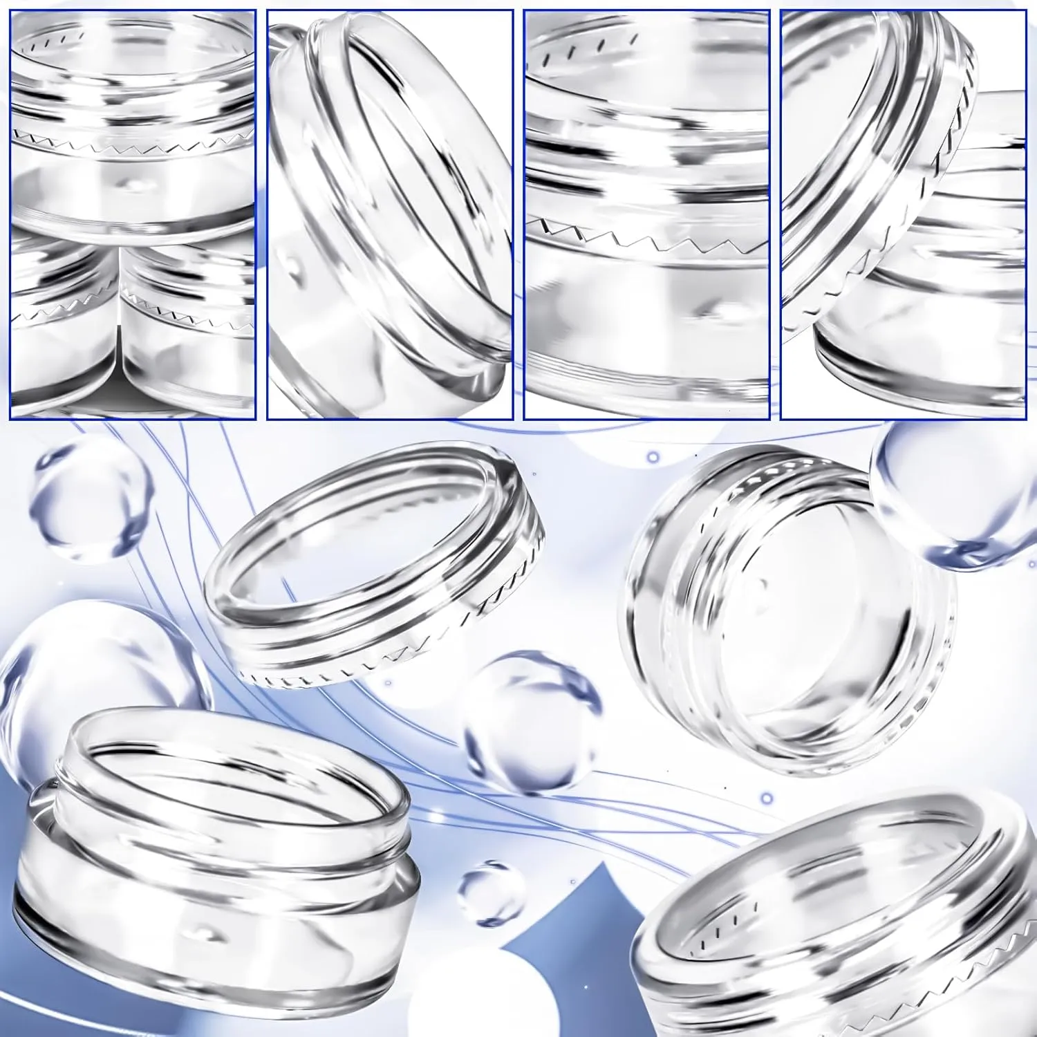 MotBach 100 Pcs 5g Empty Plastic Containers with Clear Lids,Mini Makeup Sample Containers, Small Sample Pot Jars Round Cosmetic Jars with Mini Spatulas for Liquid Sample Powder Creams Lotions