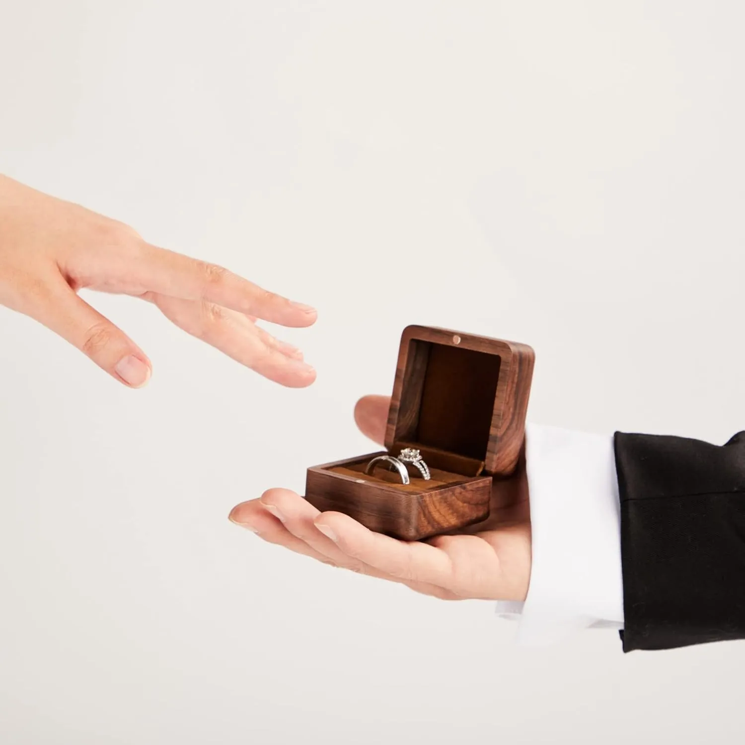 Mr & Mrs Ring Box 2 Slots for Wedding Engagement Ring Bearer Box Engraved Wooden for Proposal Ceremony Day Jewelry Gift