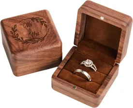 Mr & Mrs Ring Box 2 Slots for Wedding Engagement Ring Bearer Box Engraved Wooden for Proposal Ceremony Day Jewelry Gift