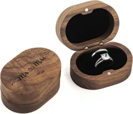 Mr & Mrs Wooden Ring Box Oval Wooden Ring Box with 2 Slots for Engagement Wedding Anniversary(Black Inner)