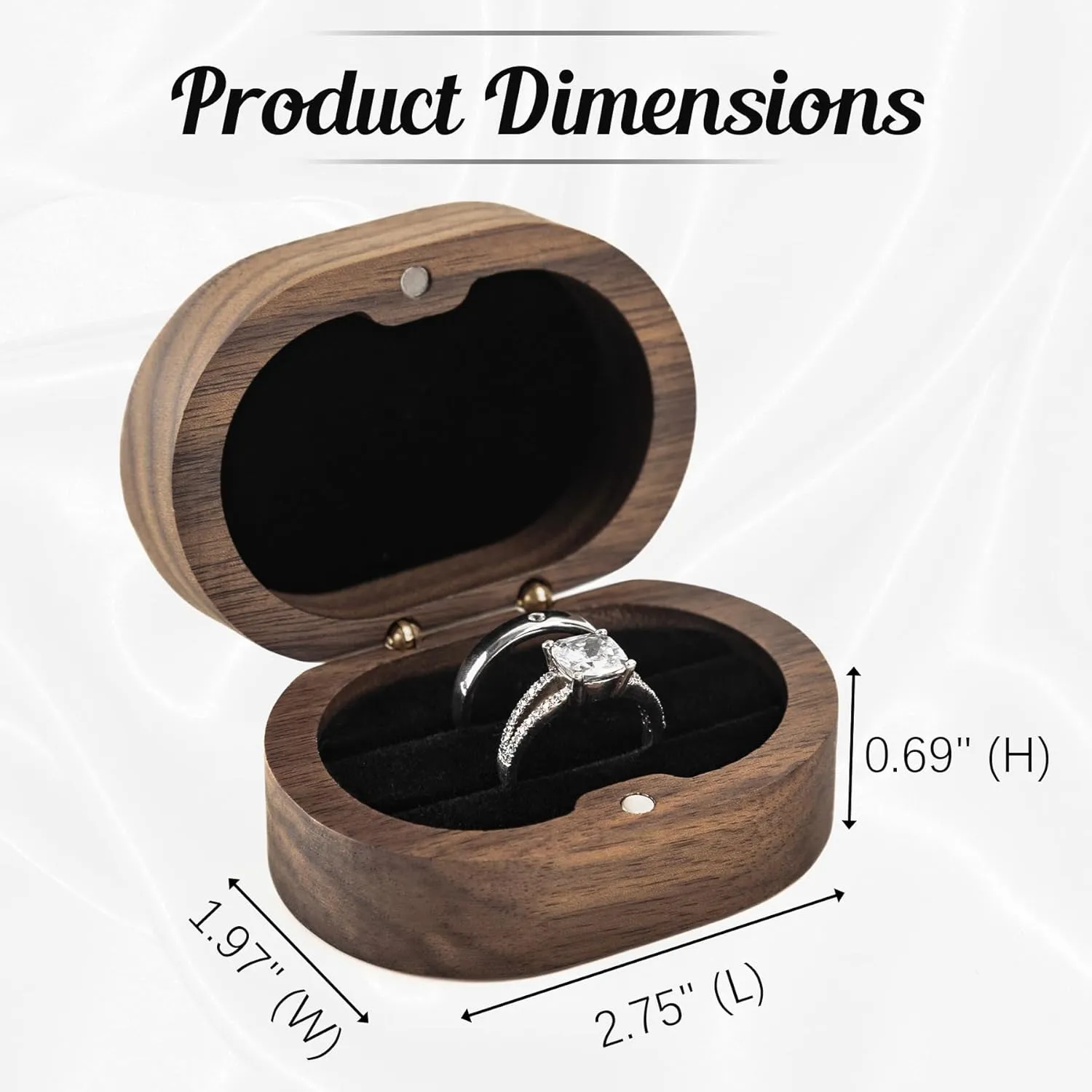 Mr & Mrs Wooden Ring Box Oval Wooden Ring Box with 2 Slots for Engagement Wedding Anniversary(Black Inner)