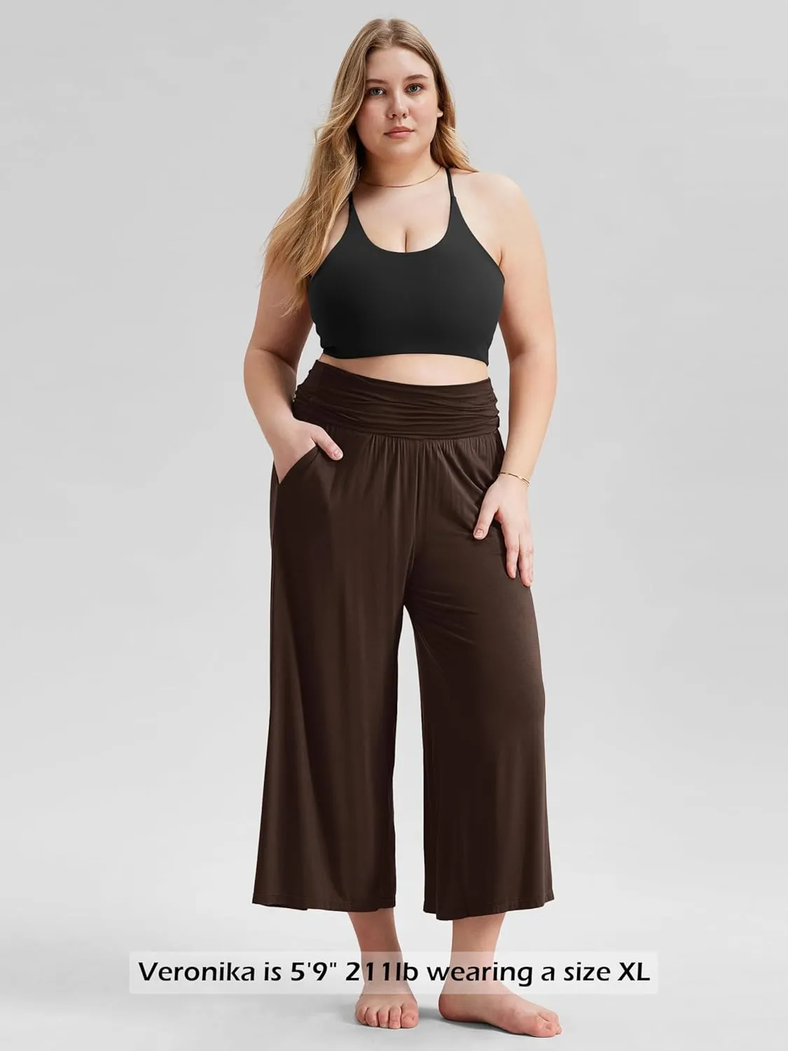 ODODOS Women's Wide Leg Palazzo Lounge Cropped Pants with Pockets Light Weight Comfy Pajama Capri Pants-20/22"/ 24" Inseam