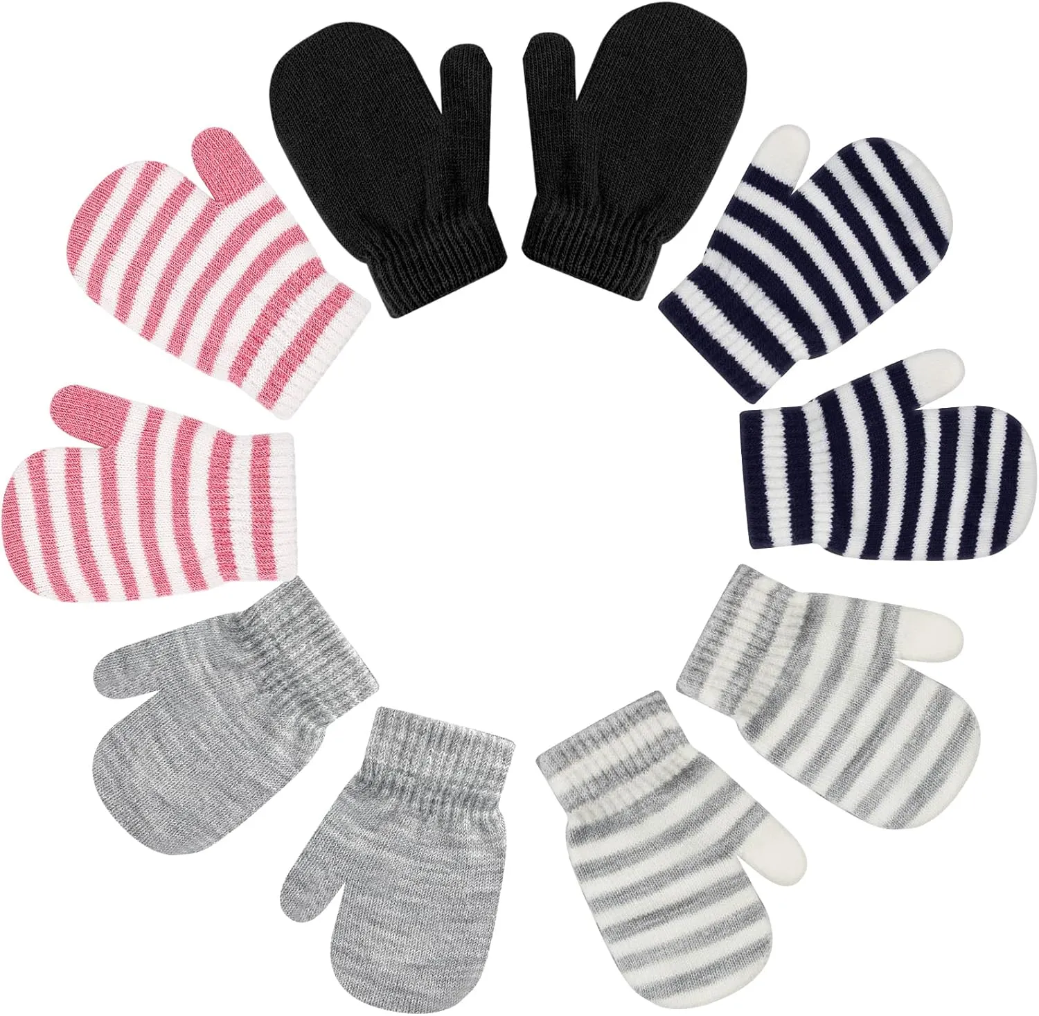 ONESING 5 Pair Toddler Mittens Black Baby Winter Gloves for Girls Boys - Warm Newborn Gloves