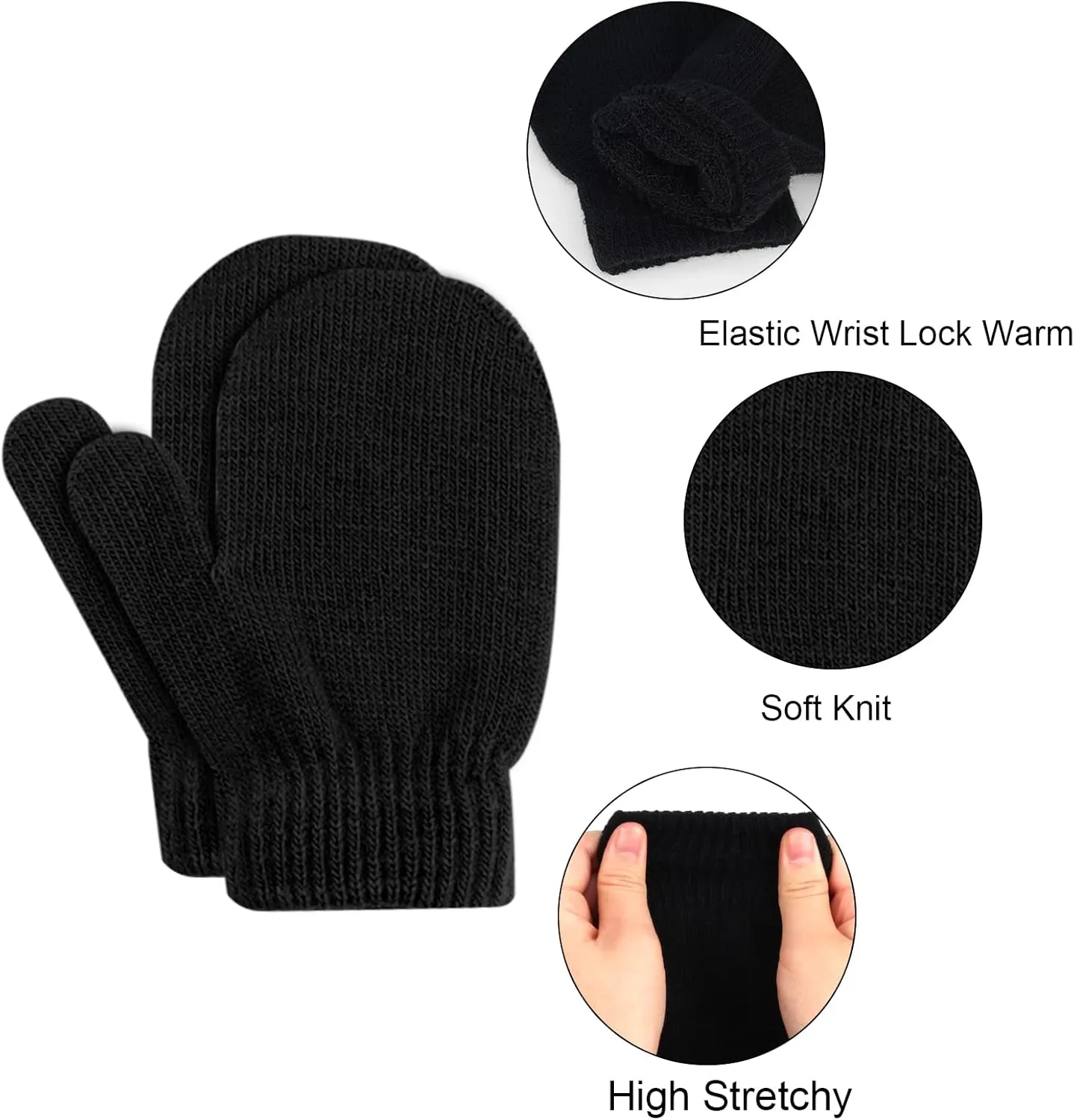 ONESING 5 Pair Toddler Mittens Black Baby Winter Gloves for Girls Boys - Warm Newborn Gloves