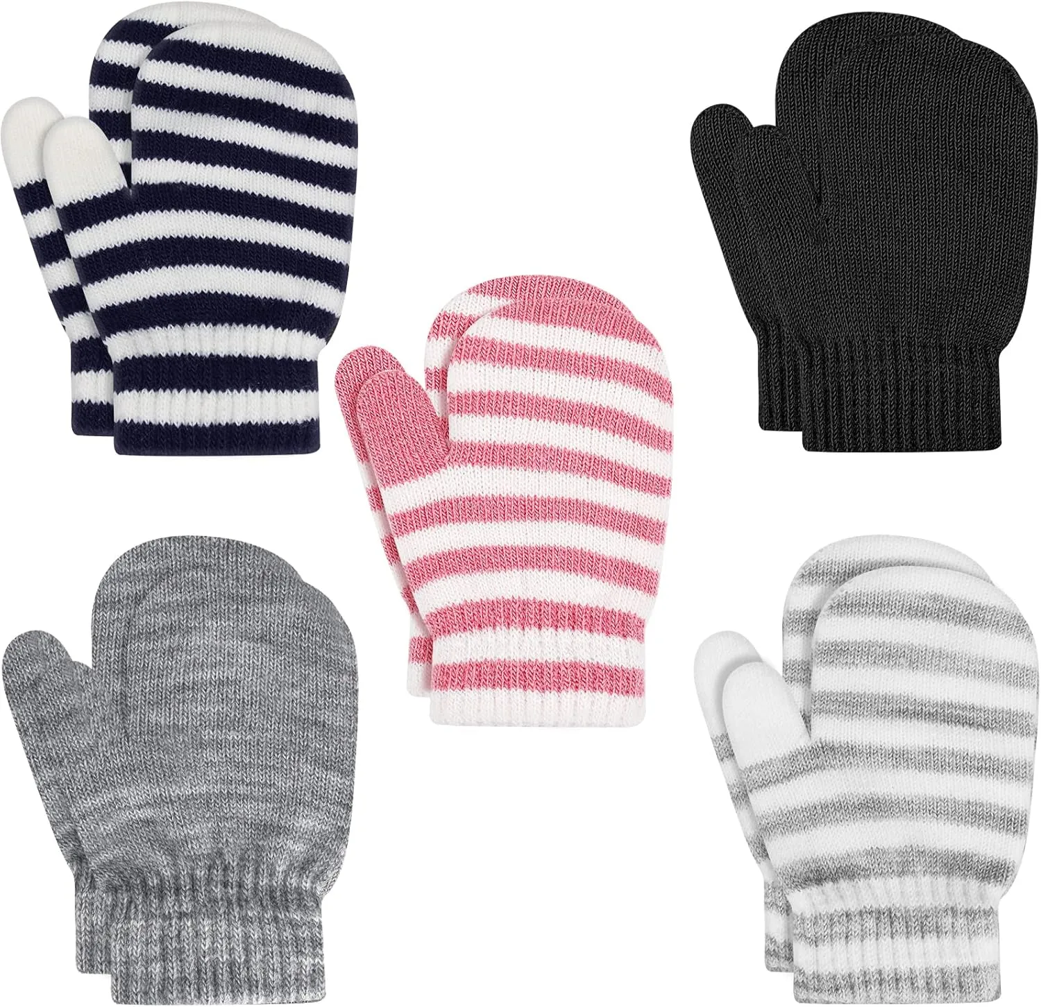 ONESING 5 Pair Toddler Mittens Black Baby Winter Gloves for Girls Boys - Warm Newborn Gloves