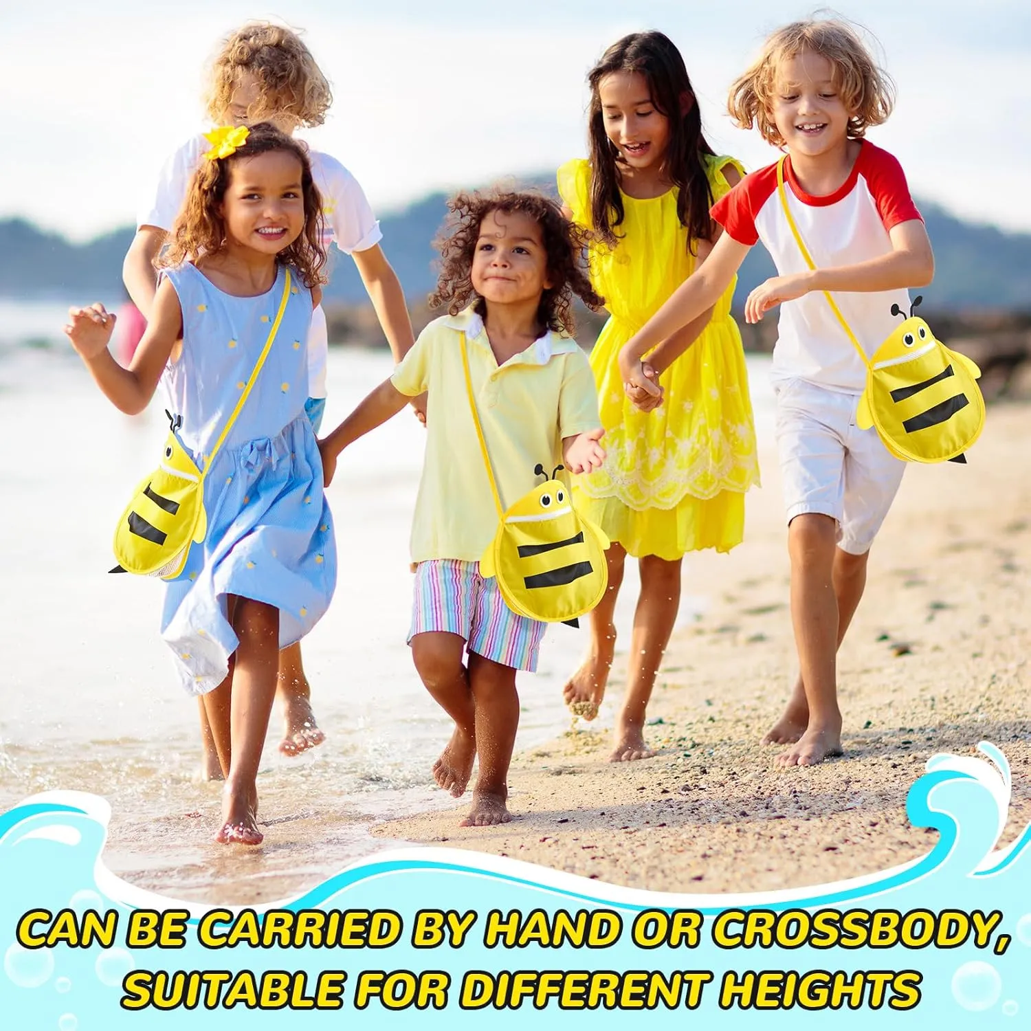 Pack Seashell Collecting Mesh Beach Bag Adjustable Strap Mesh Bag for Beach Picking up Seashells