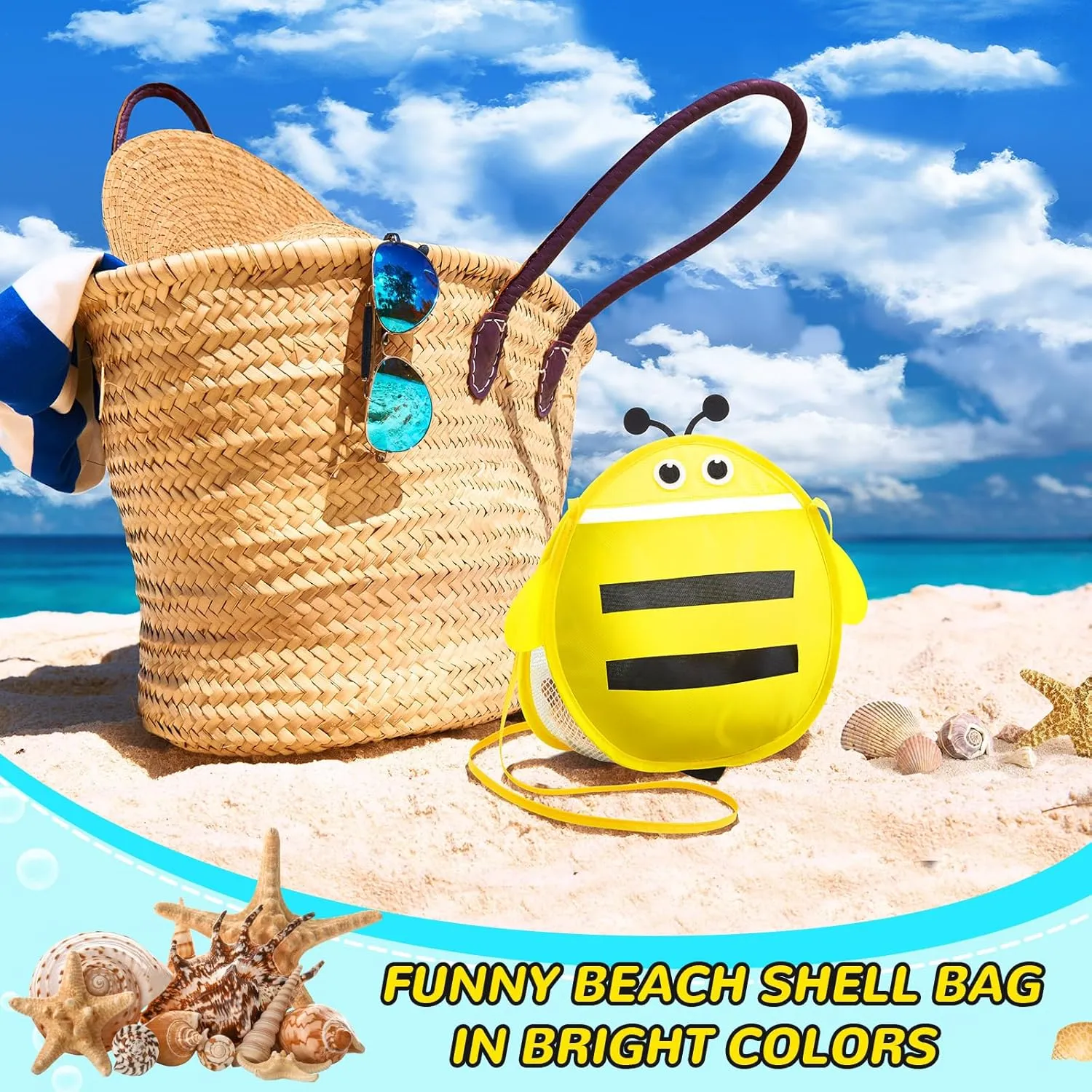 Pack Seashell Collecting Mesh Beach Bag Adjustable Strap Mesh Bag for Beach Picking up Seashells