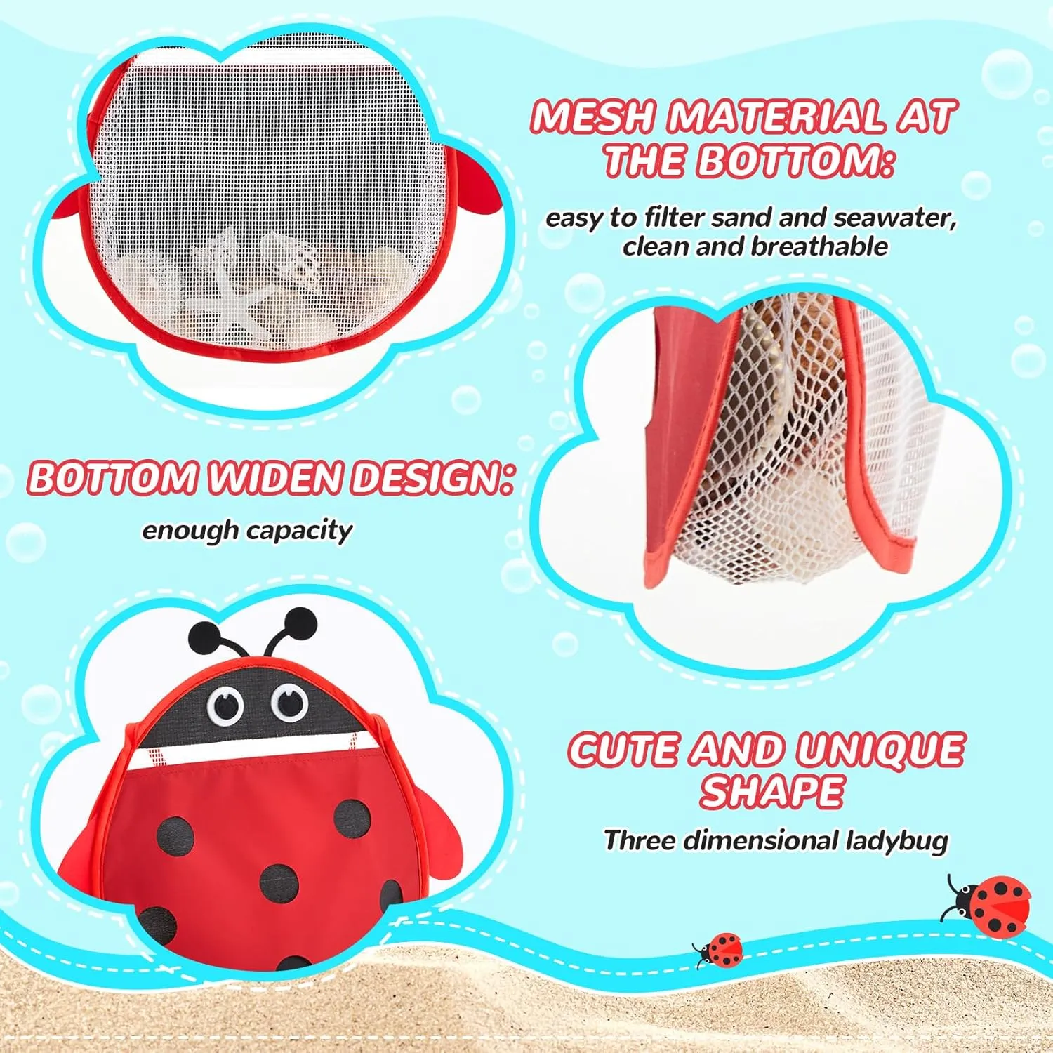 Pack Seashell Collecting Mesh Beach Bag Adjustable Strap Mesh Bag for Beach Picking up Seashells