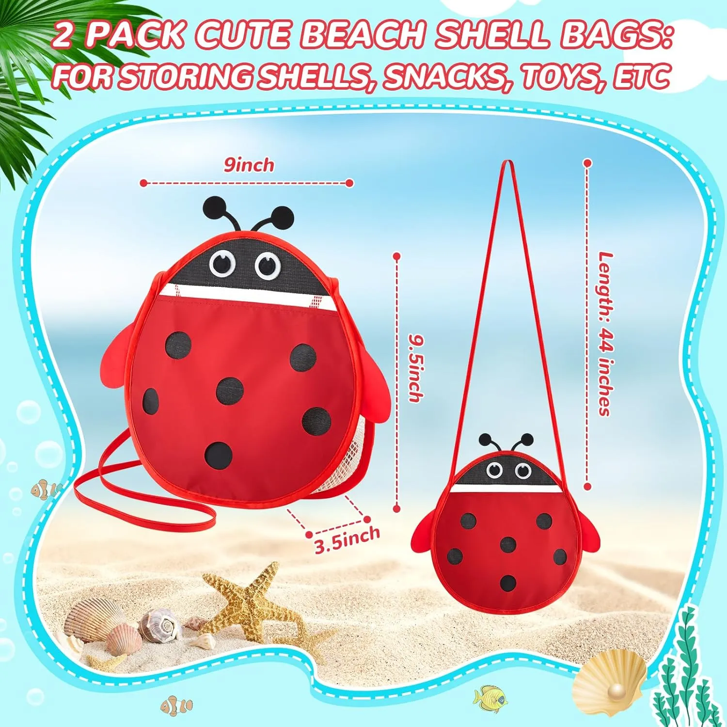 Pack Seashell Collecting Mesh Beach Bag Adjustable Strap Mesh Bag for Beach Picking up Seashells