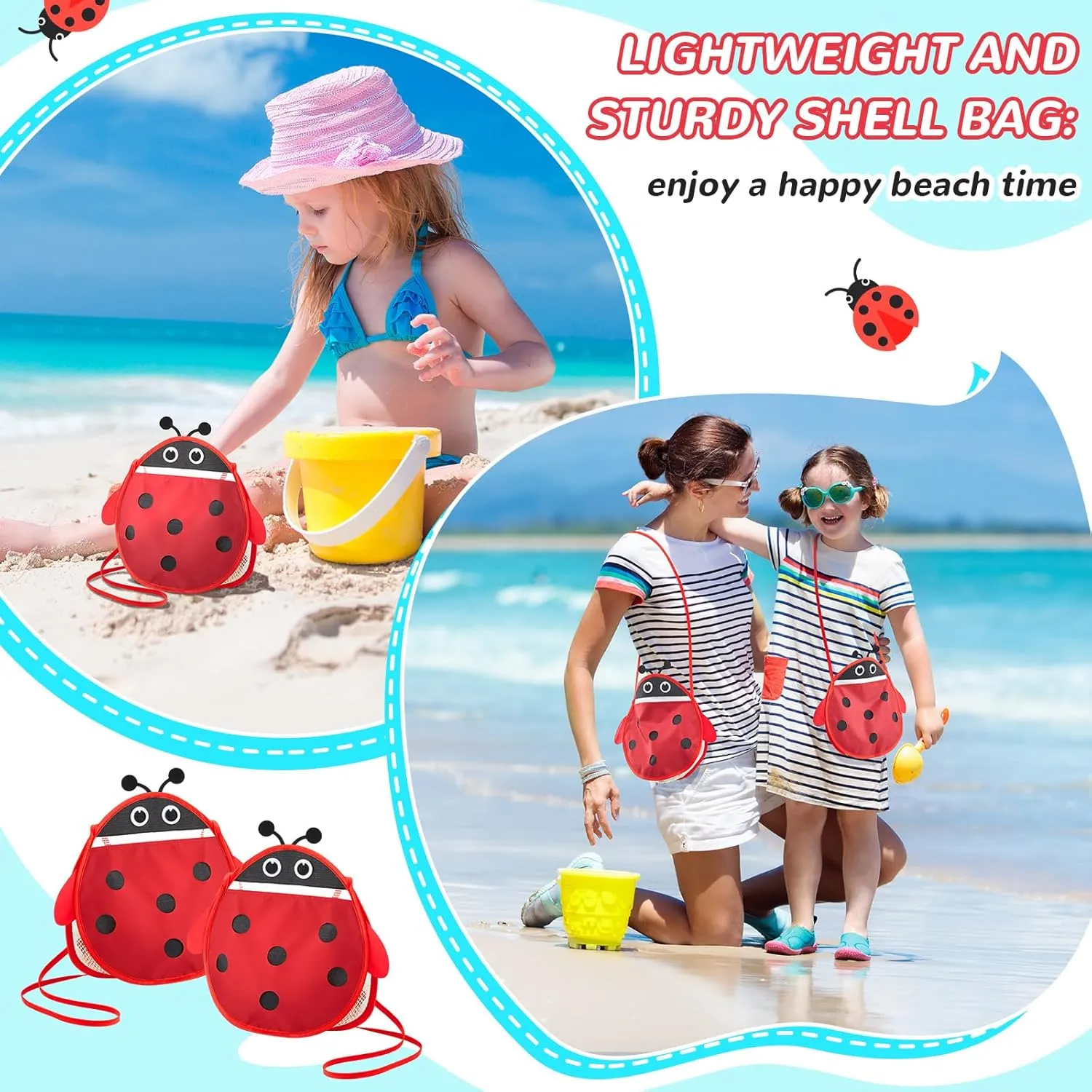 Pack Seashell Collecting Mesh Beach Bag Adjustable Strap Mesh Bag for Beach Picking up Seashells