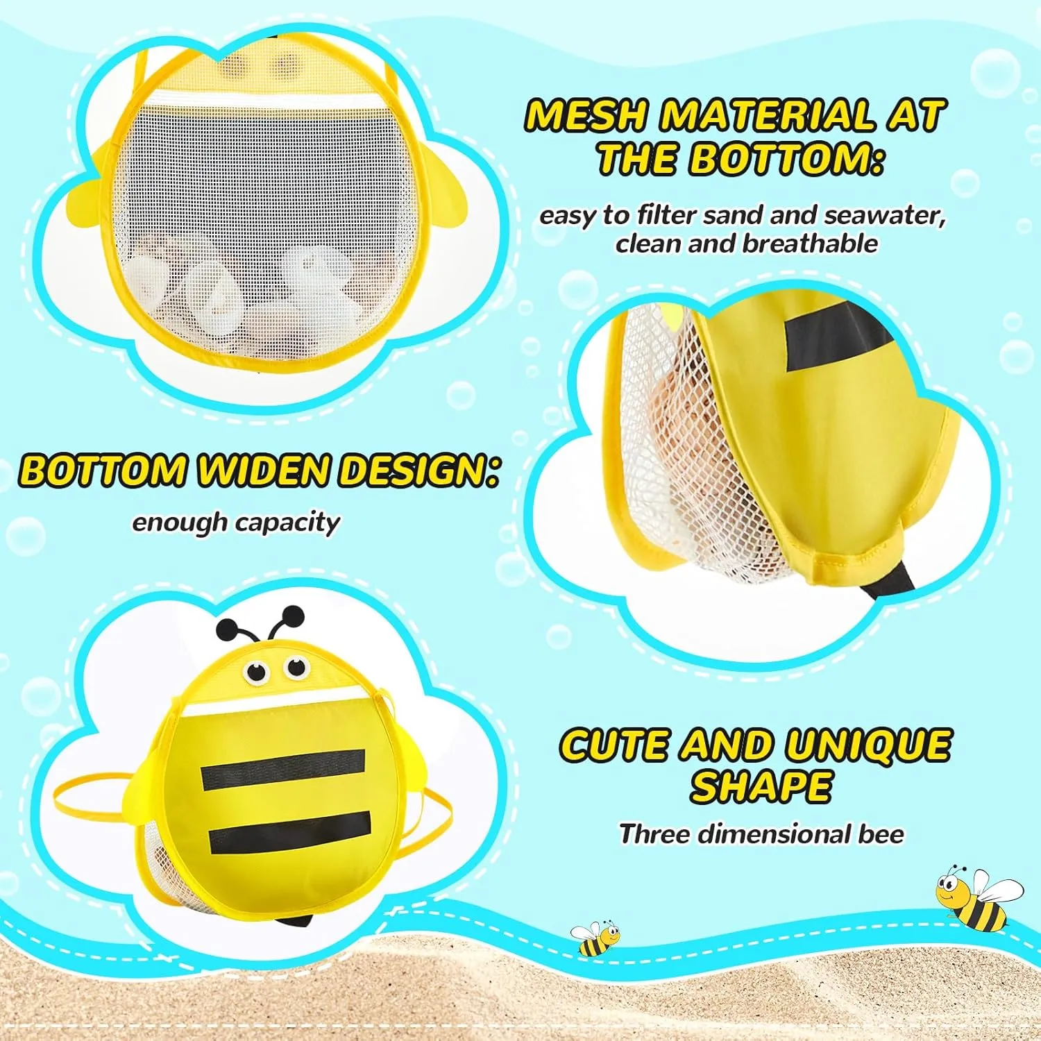 Pack Seashell Collecting Mesh Beach Bag Adjustable Strap Mesh Bag for Beach Picking up Seashells