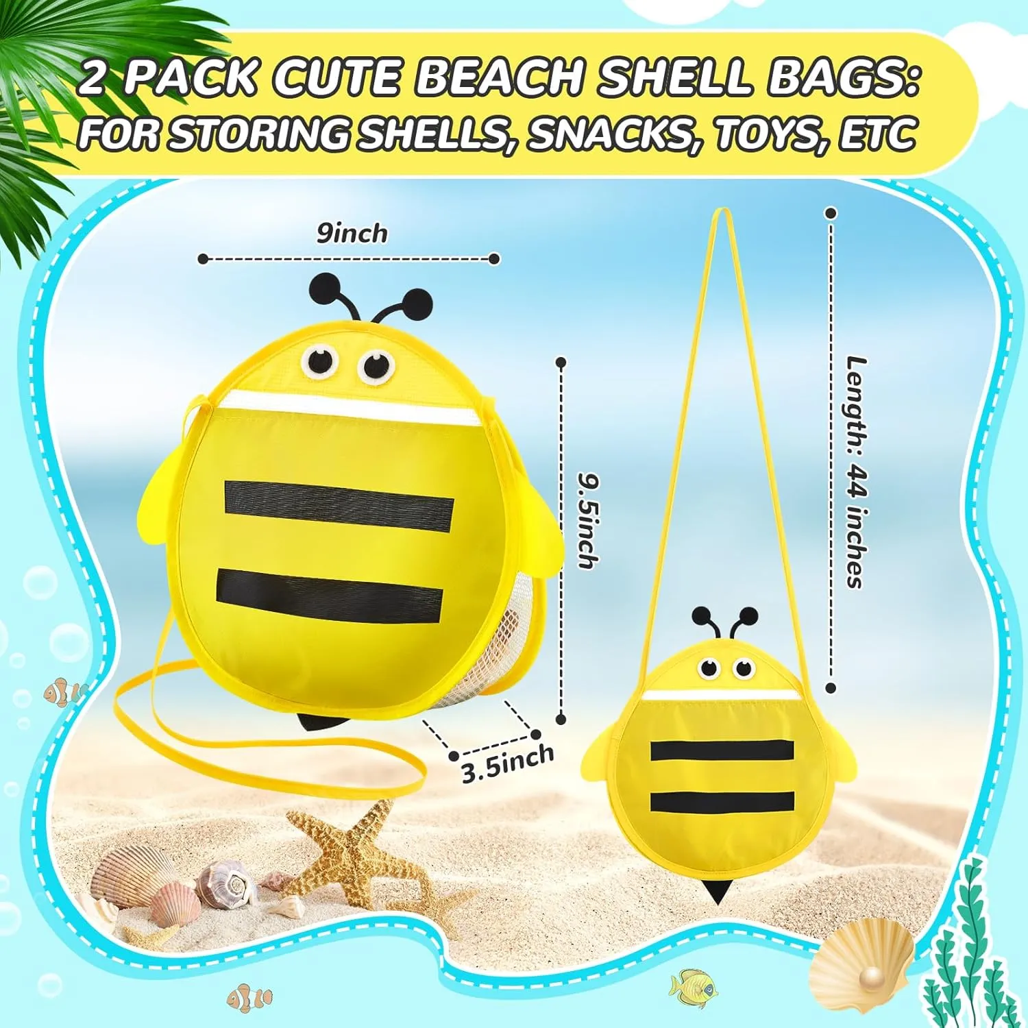Pack Seashell Collecting Mesh Beach Bag Adjustable Strap Mesh Bag for Beach Picking up Seashells