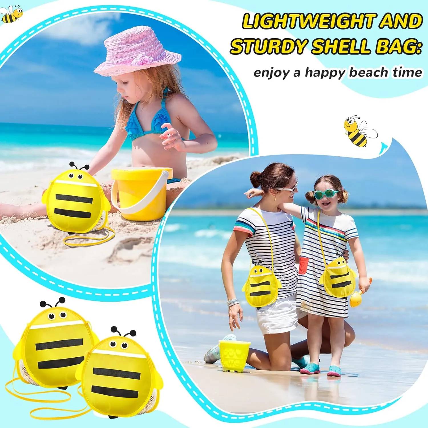 Pack Seashell Collecting Mesh Beach Bag Adjustable Strap Mesh Bag for Beach Picking up Seashells