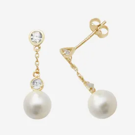 Pearl & CZ Drop Earrings | 9ct Gold