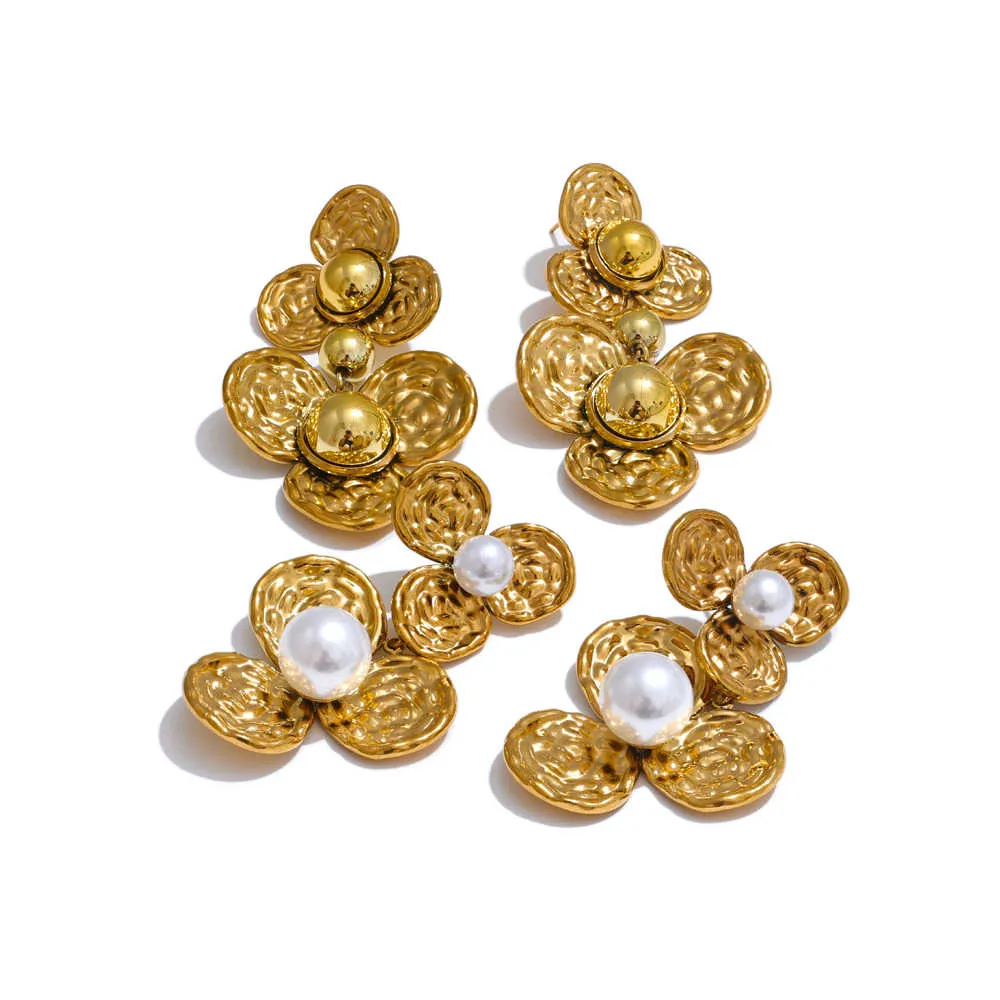 Pearl and Gold Flower Drop Earrings