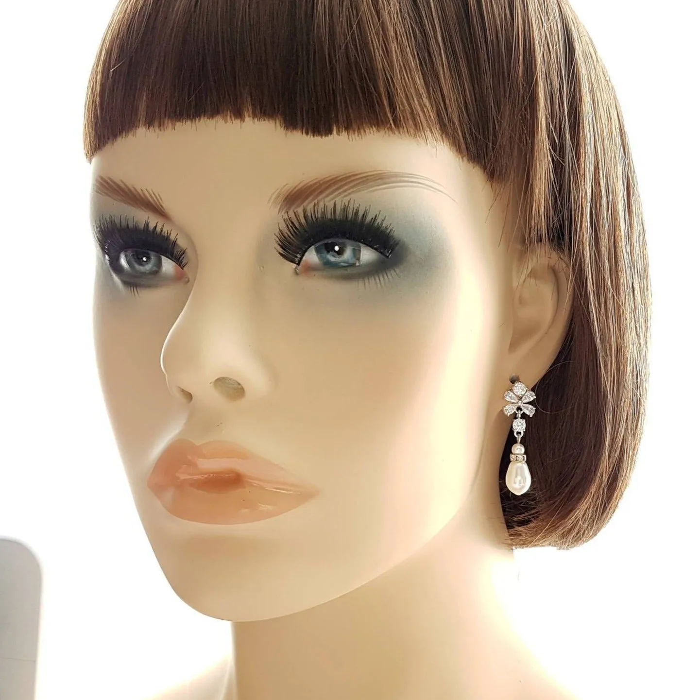 Pearl Drop Earrings for Weddings with Flower Ear Posts-Lila
