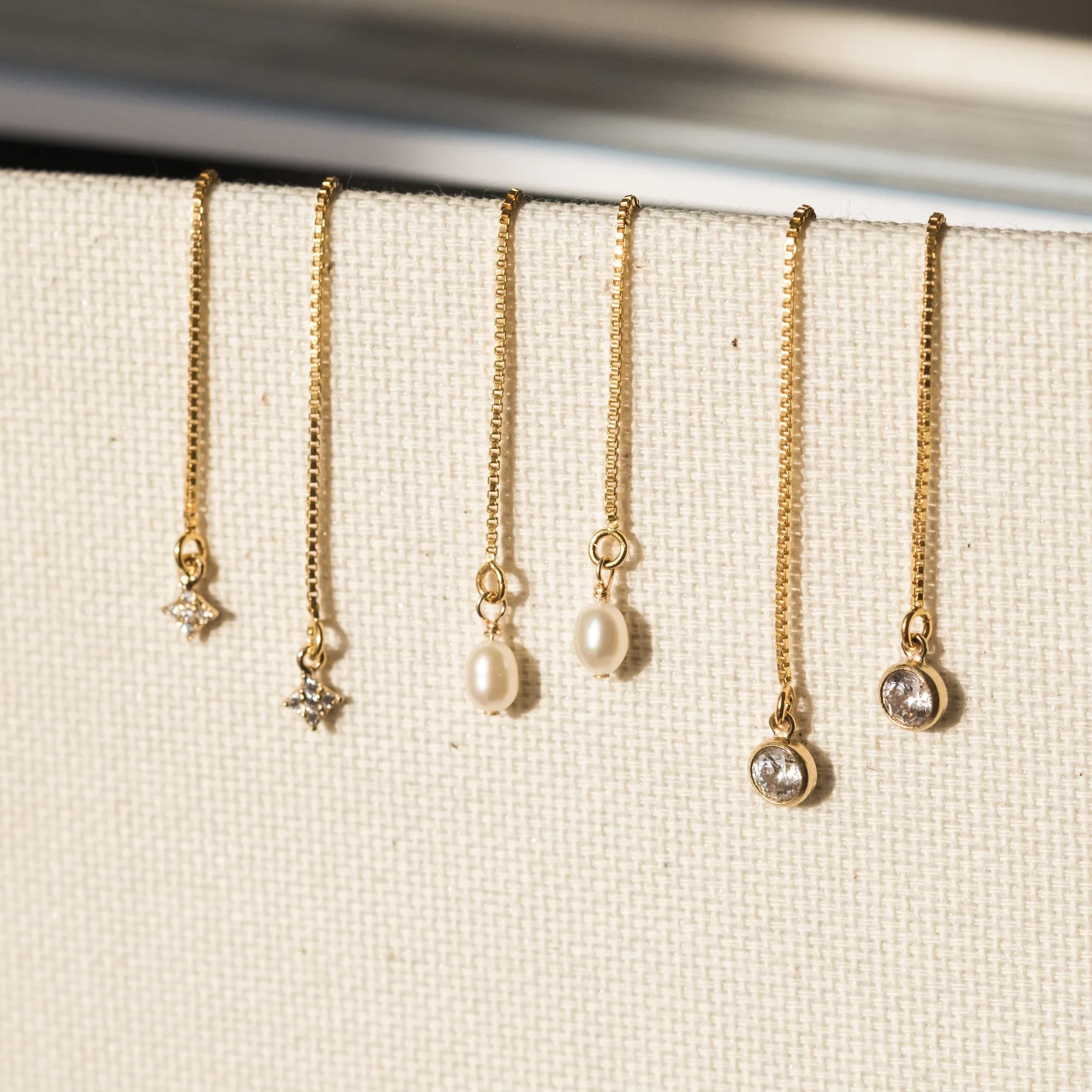 Pearl Drop Threader Earrings