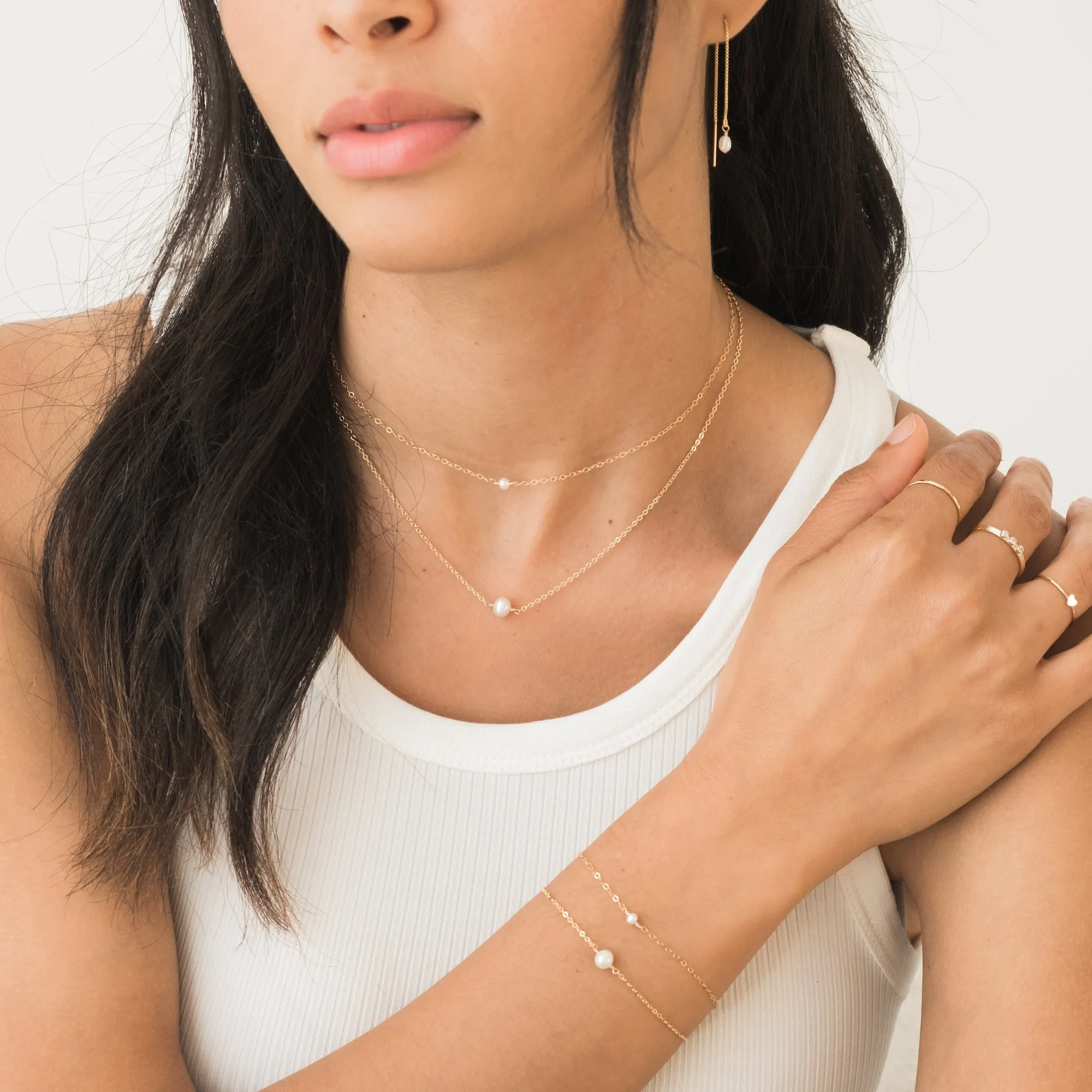 Pearl Drop Threader Earrings
