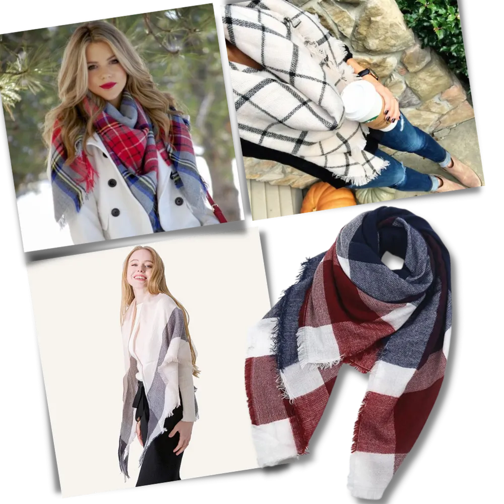 Plaid Cashmere Scarf Mohair feel