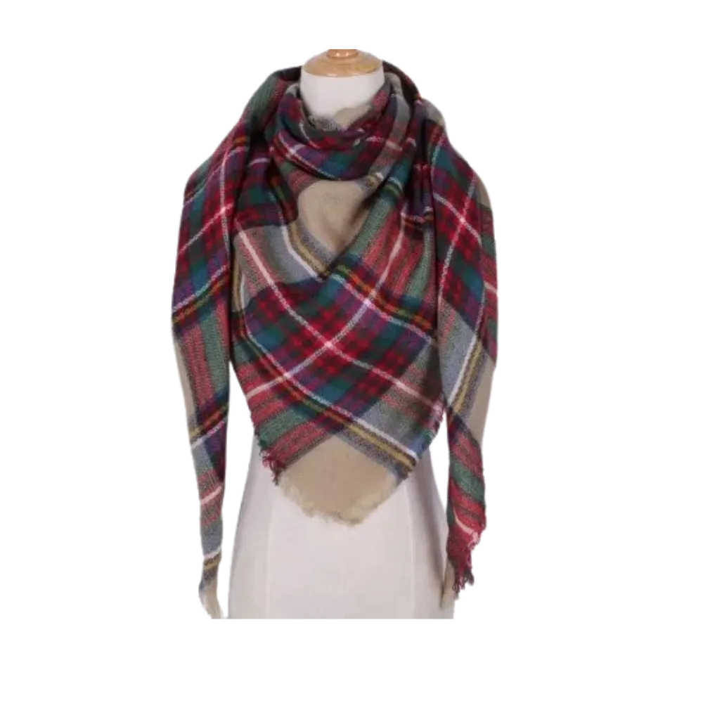 Plaid Cashmere Scarf Mohair feel
