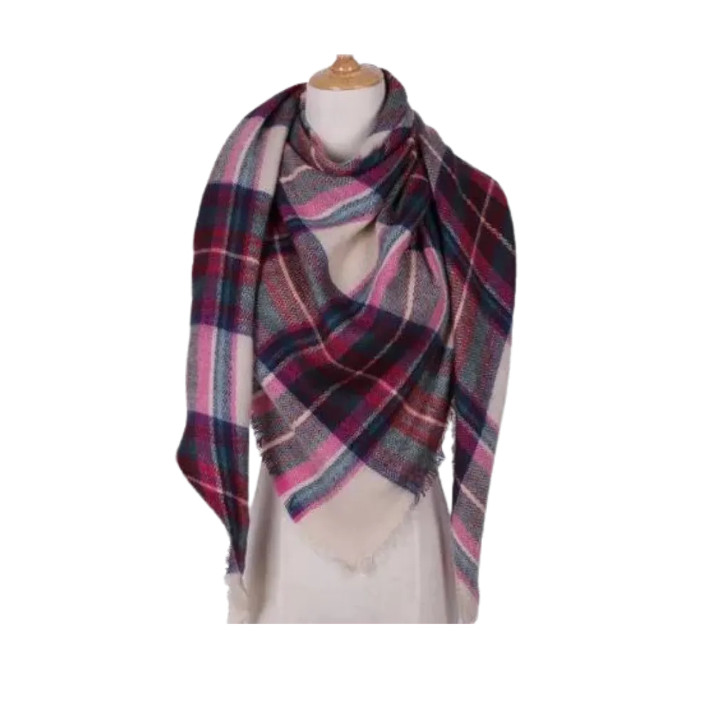 Plaid Cashmere Scarf Mohair feel