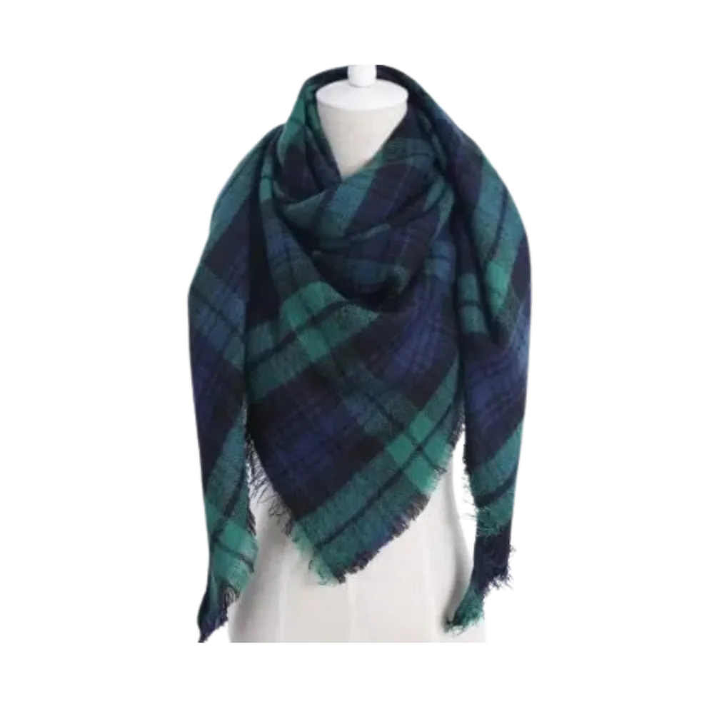 Plaid Cashmere Scarf Mohair feel