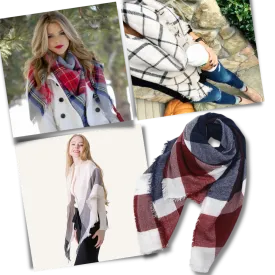 Plaid Cashmere Scarf Mohair feel