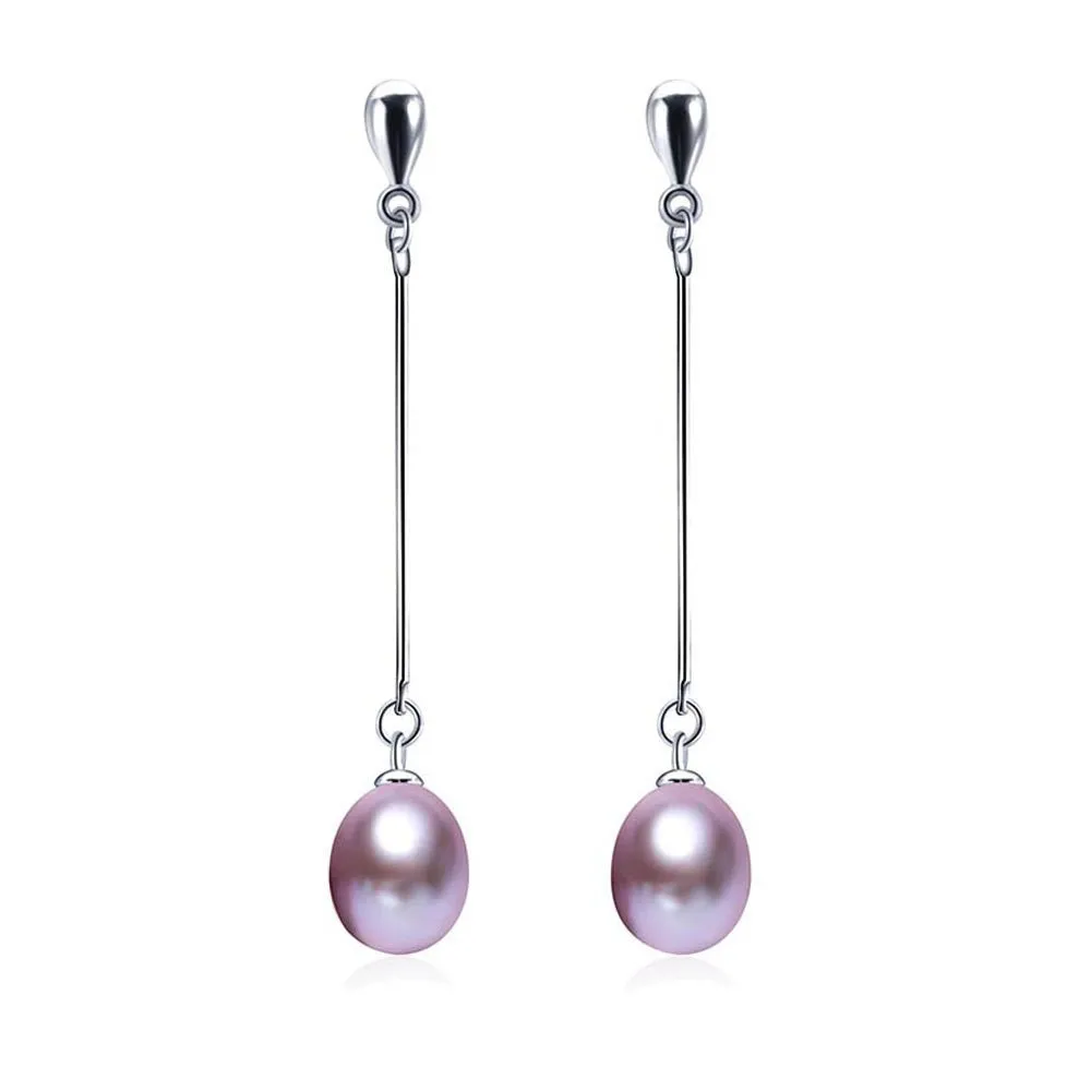 Purple Earrings 925 Sterling Silver Jewelry For Women 100% Genuine Freshwater Pearl Earrings