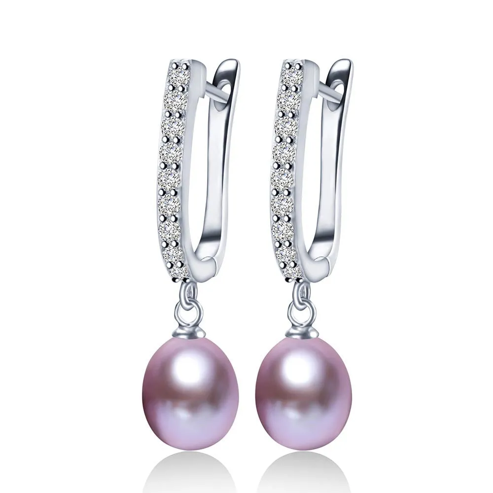 Purple Earrings 925 Sterling Silver Jewelry For Women 100% Genuine Freshwater Pearl Earrings