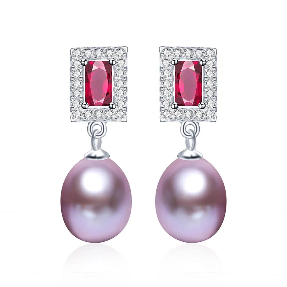 Purple Earrings 925 Sterling Silver Jewelry For Women 100% Genuine Freshwater Pearl Earrings