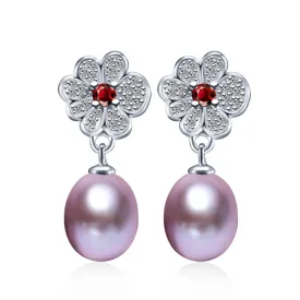 Purple Earrings 925 Sterling Silver Jewelry For Women 100% Genuine Freshwater Pearl Earrings