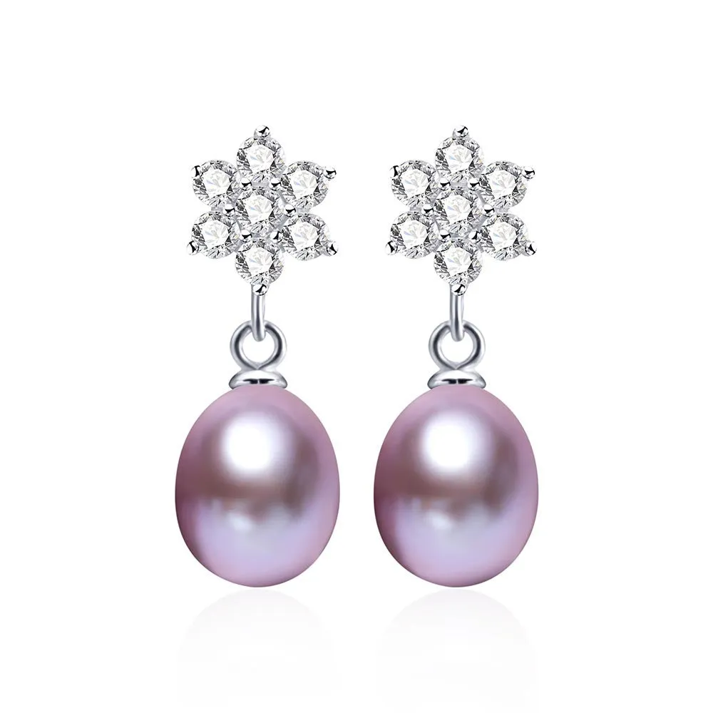 Purple Earrings 925 Sterling Silver Jewelry For Women 100% Genuine Freshwater Pearl Earrings