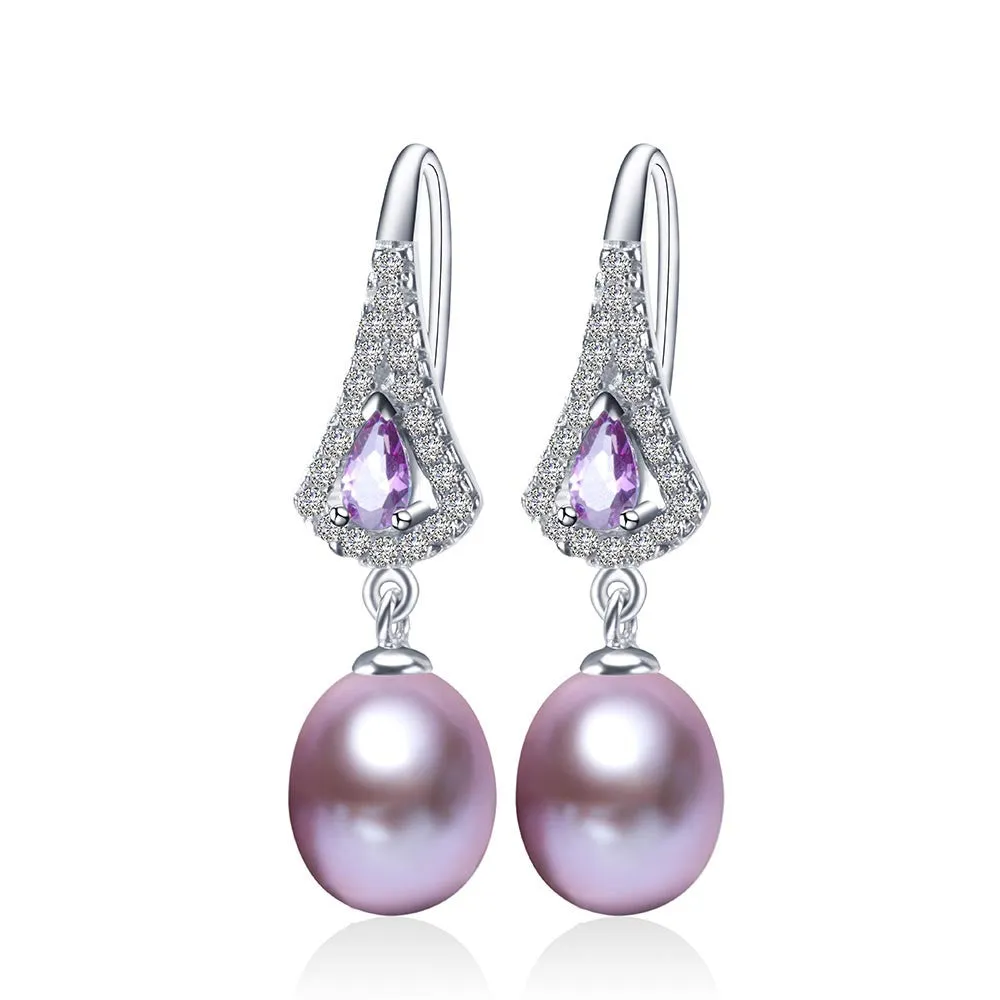 Purple Earrings 925 Sterling Silver Jewelry For Women 100% Genuine Freshwater Pearl Earrings