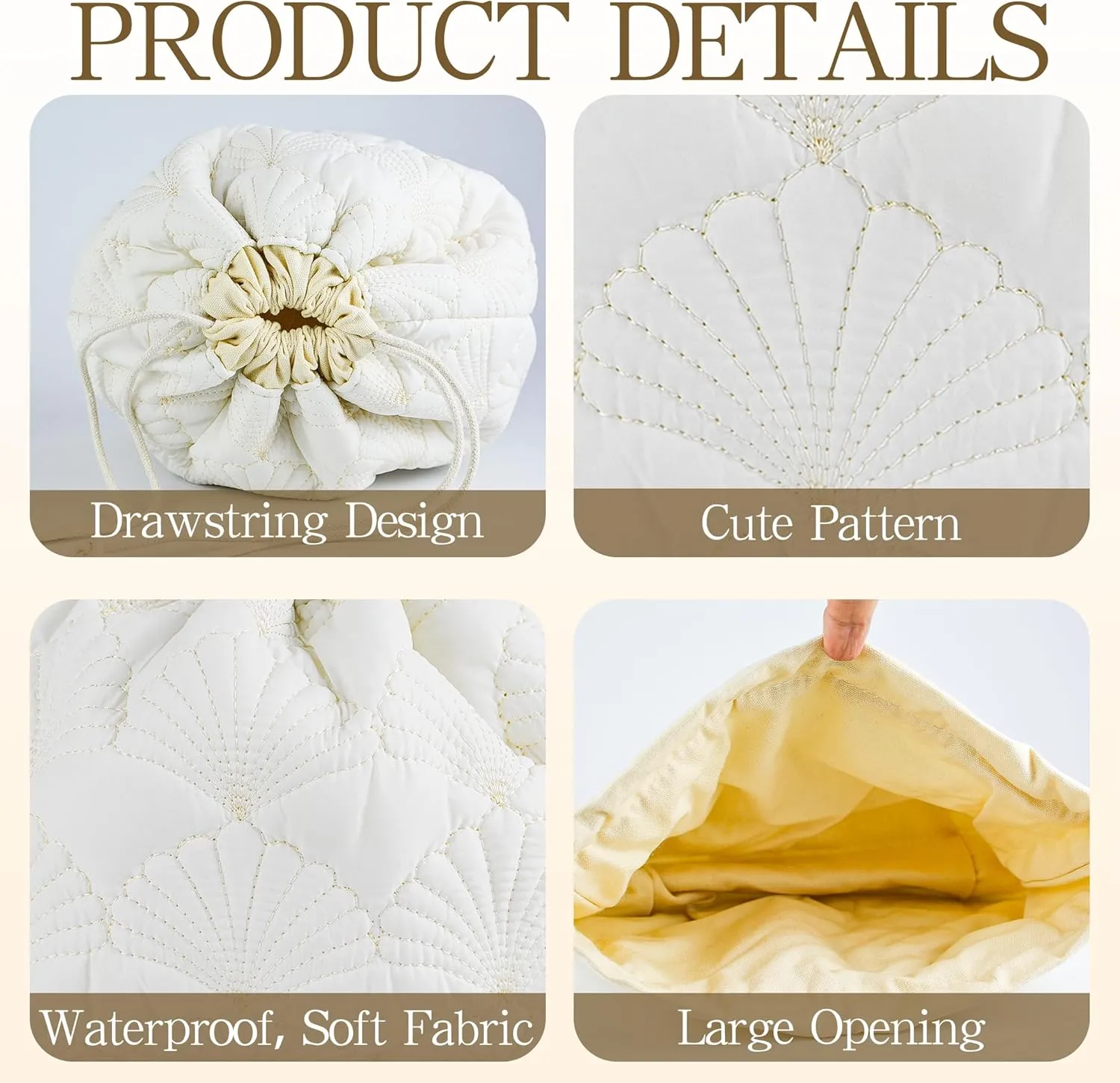 Quilted Makeup Bag for Women, Coquette Aesthetic Cosmetic Bag, Cute Travel Toiletry Bag, Cotton Drawstring Pouch for Women and Girls