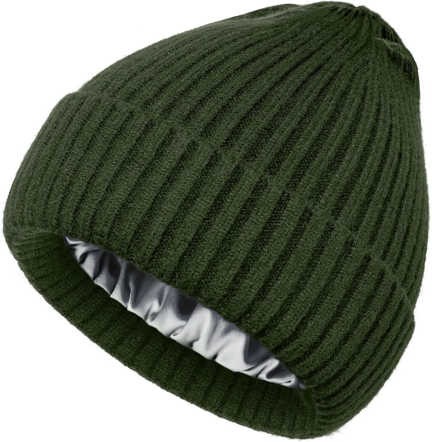 Satin Lined Wool Beanie Hat for Women Men Winter Cold, Warm Knit Fashion Cuffed Beanie Skull Cap Watch Cap